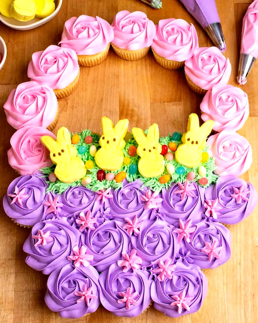 Colorful Easter Cupcake Cake Design with Adorable Buttercream Roses