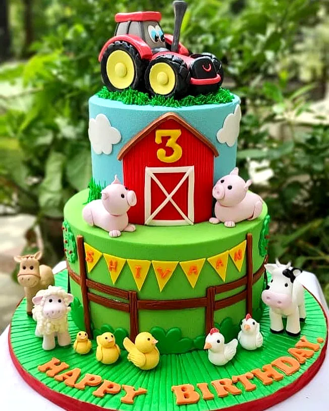Colorful Farming Birthday Cake for a Whimsical Celebration