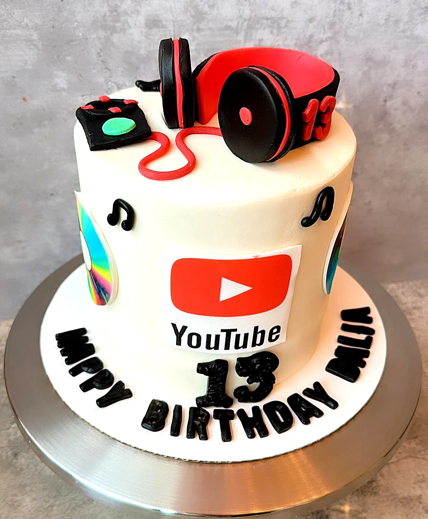 Colorful YouTube Themed 13th Birthday Cake for a Fun Celebration