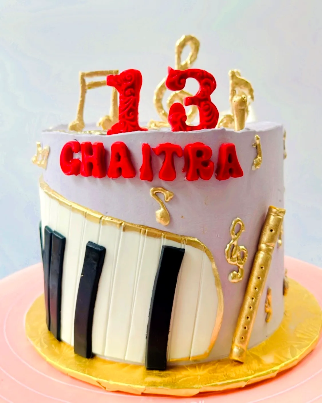 Creative 13th Birthday Cake Design in Pale Purple with Musical Theme