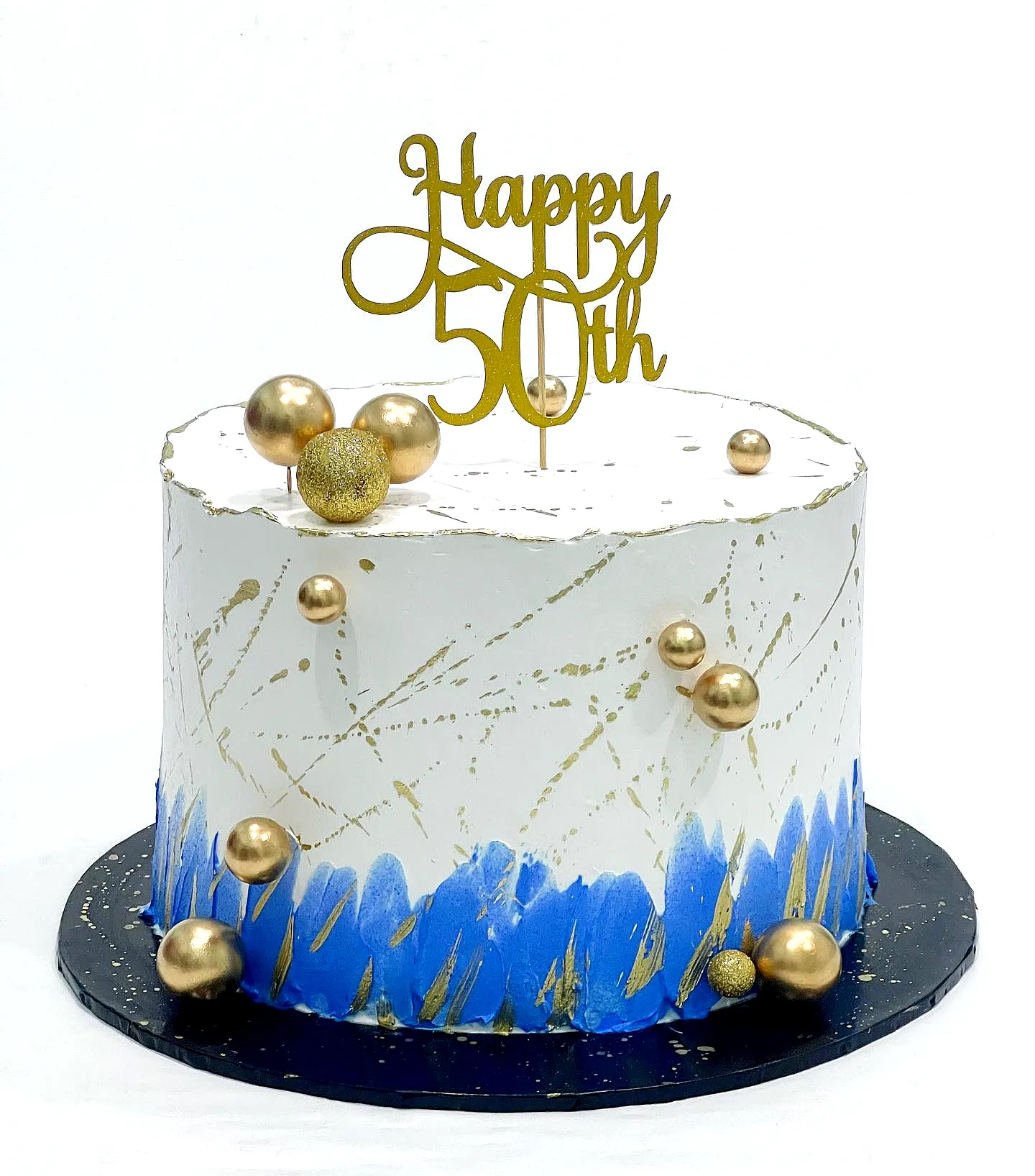 Creative 50th Birthday Cake for Men with Blue and Gold Accents