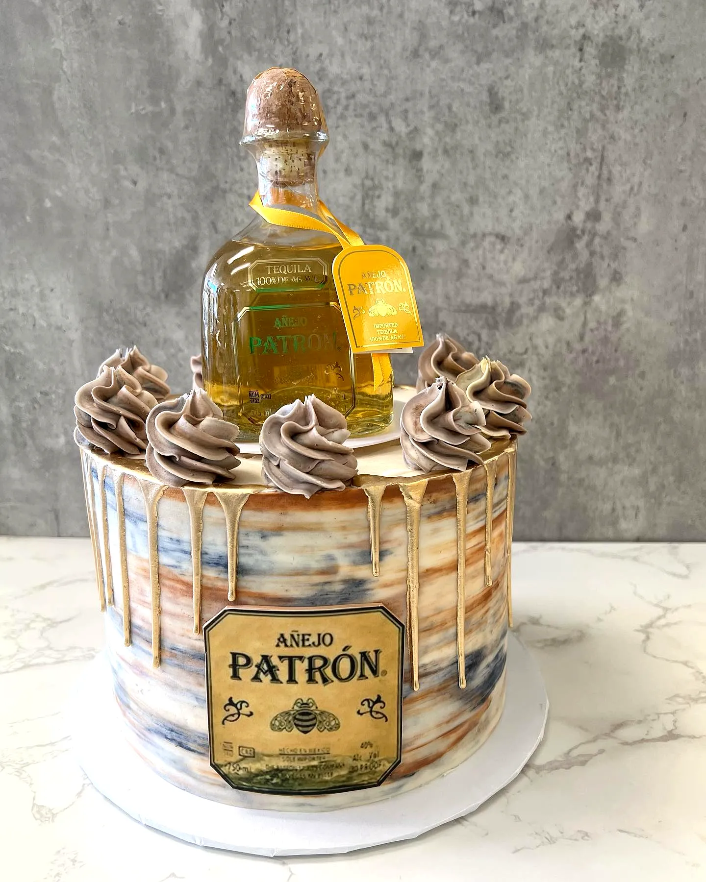 Creative 50th Birthday Cake for Men with Earthy Tones and Caramel Drip