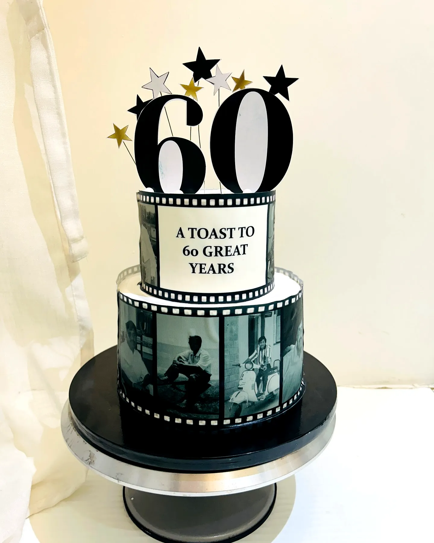 Creative 60th Birthday Cake Ideas for a Man in Black and White Film Style