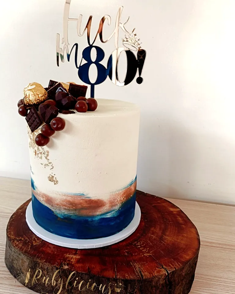 Creative 80th Birthday Cake Design with Modern Marbled Buttercream Finish