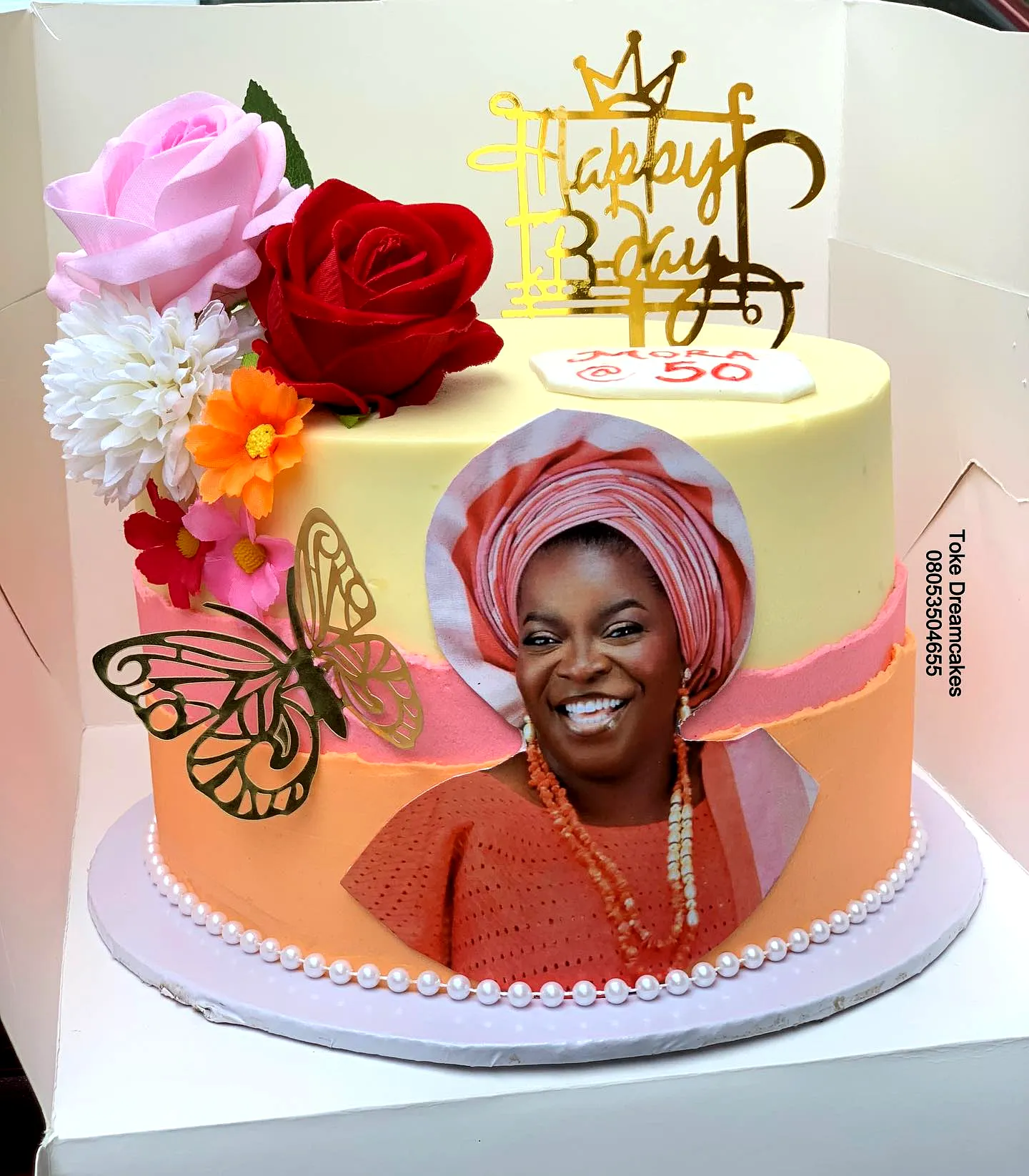 Creative and Colorful 50th Birthday Cake for Women with Floral Accents