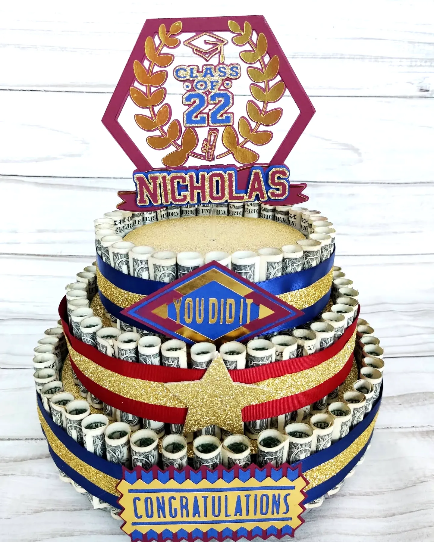 Creative Colorful Graduation Money Cake Design for Celebrating Success