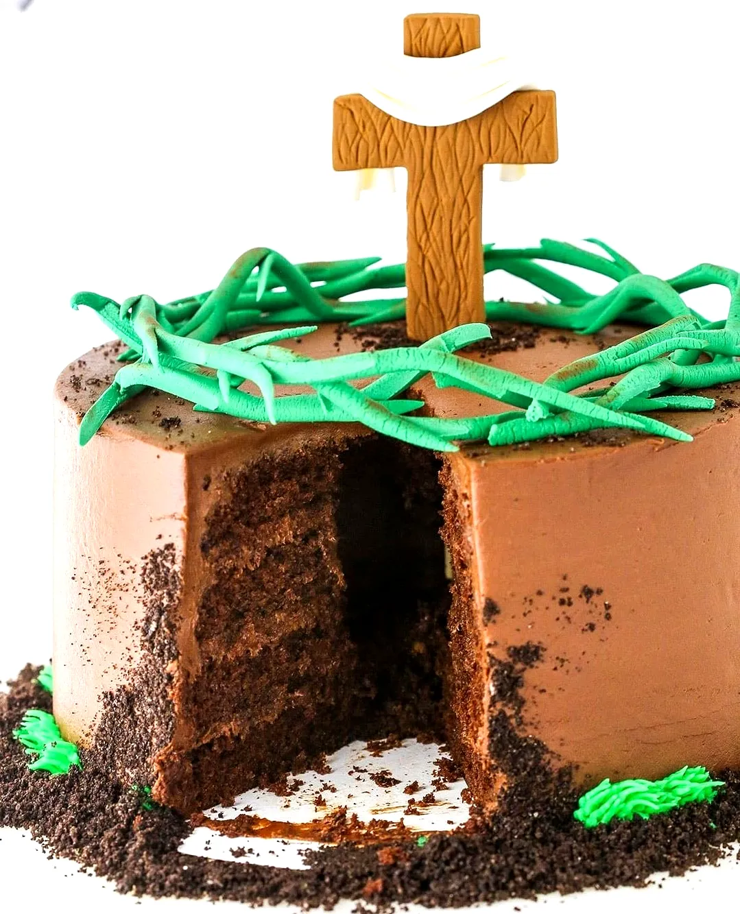 Creative Easter Cross Cake Design in Rich Chocolate with Nature Touch
