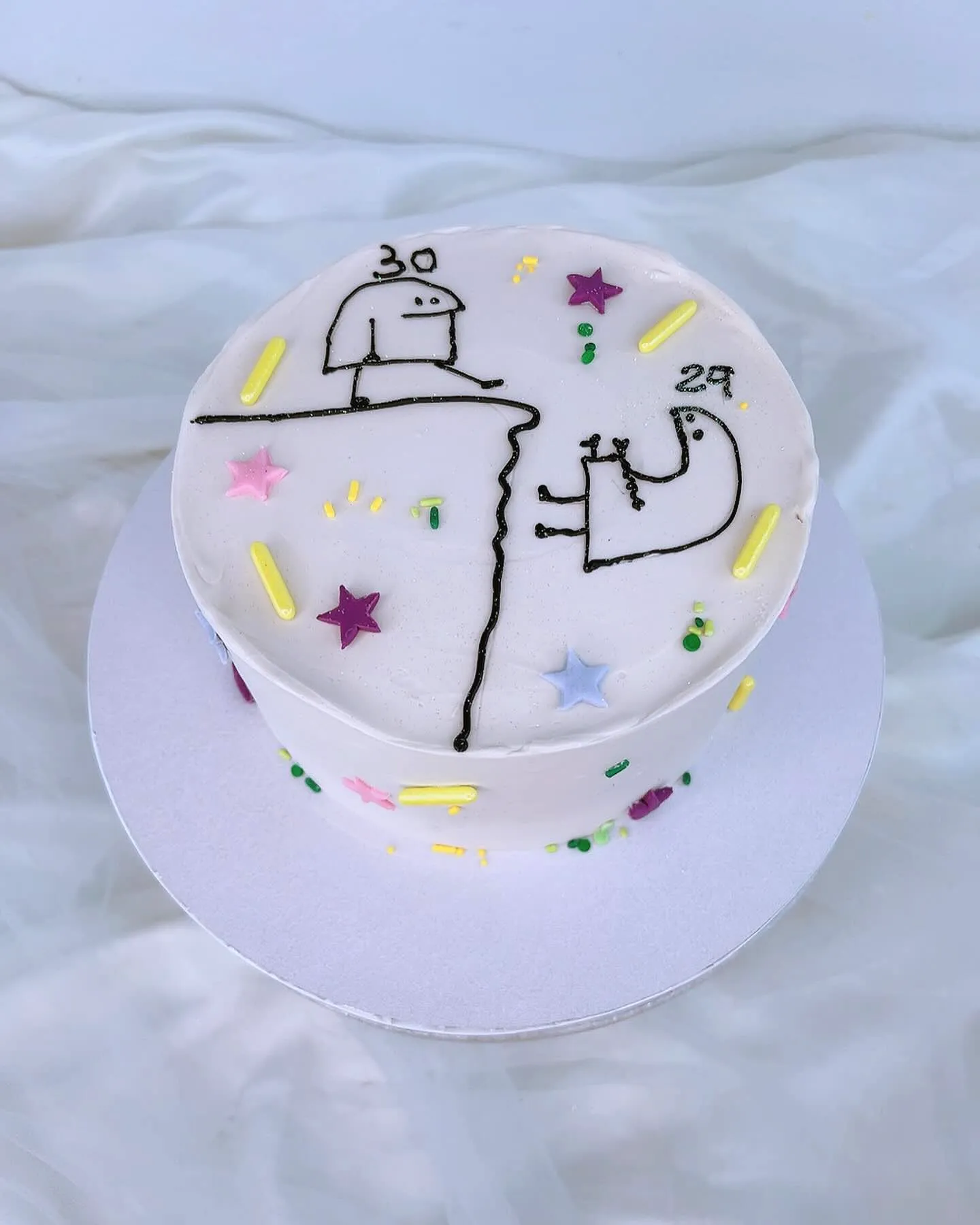 Creative funny birthday cake design with whimsical decorations and colors