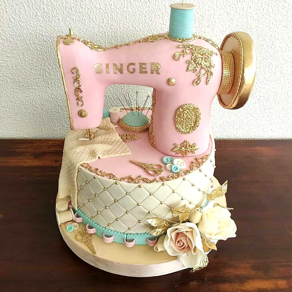Creative Pink Birthday Cake for a Vintage Sewing Theme
