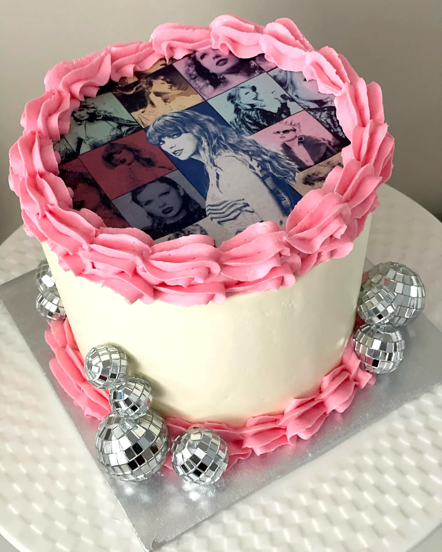 Cute and Trendy Taylor Swift Birthday Cake Design with Colorful Ruffles
