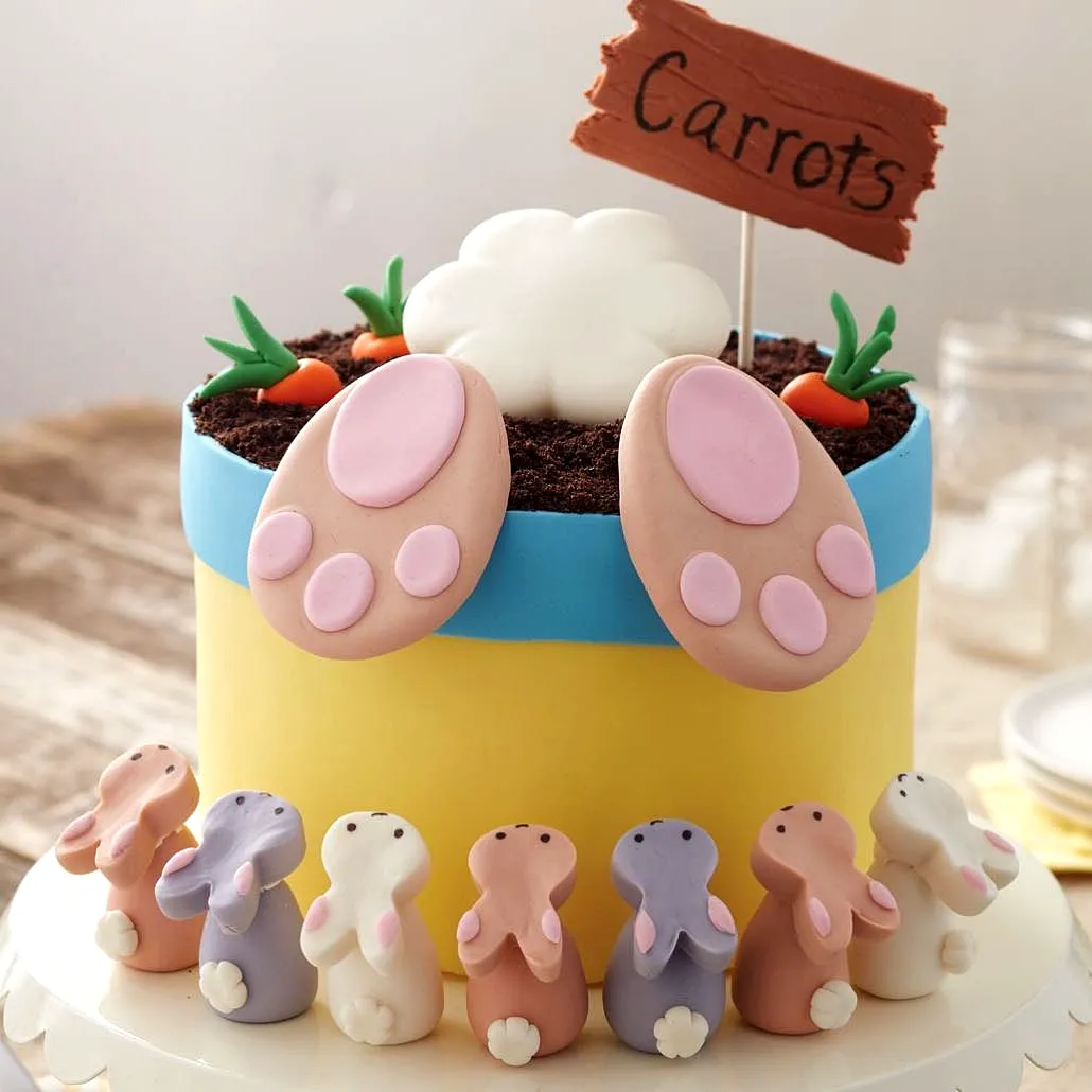 Cute Bunny Cake Design for a Colorful Garden Theme Celebration