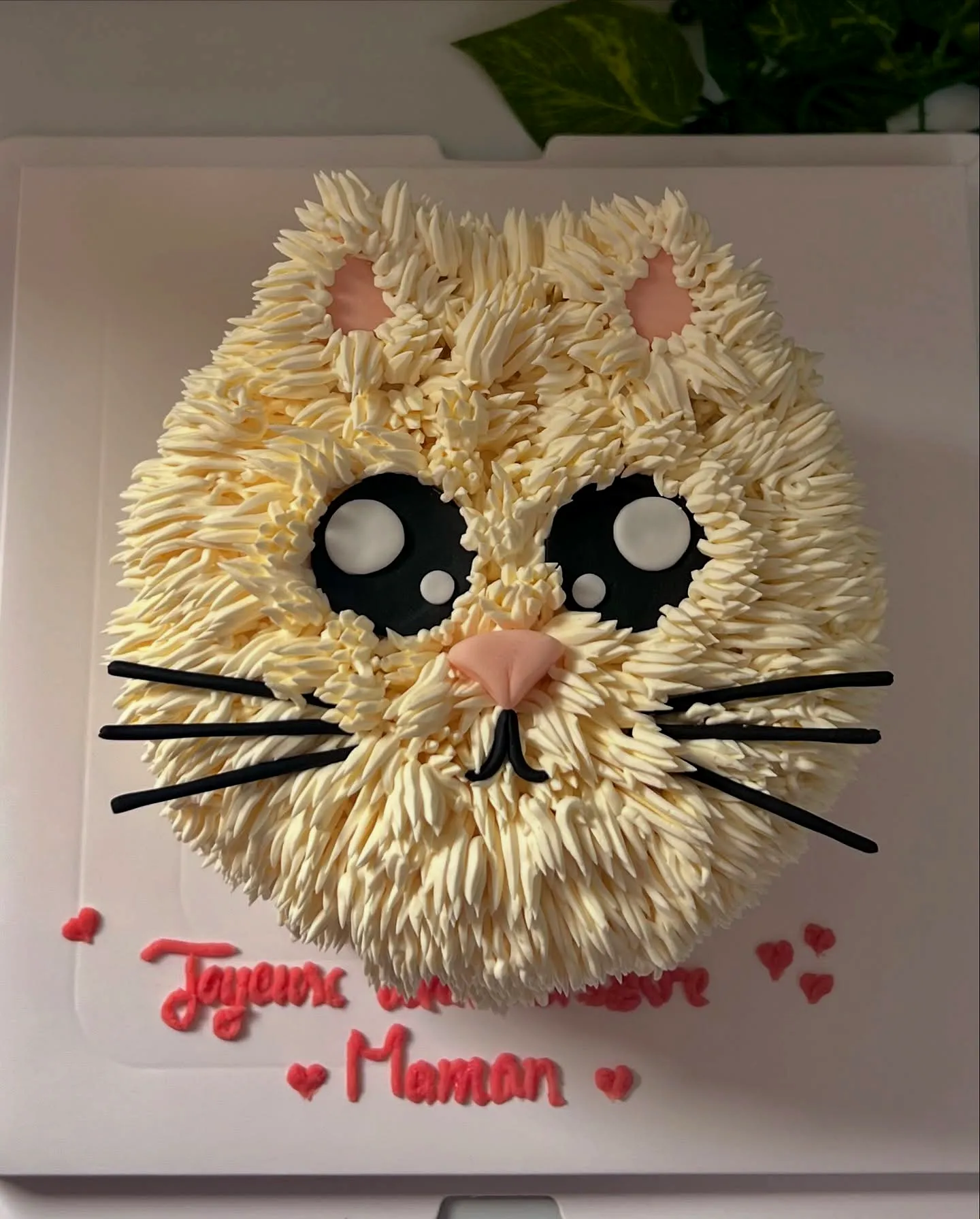 Cute cat birthday cake design with fluffy buttercream and colorful accents