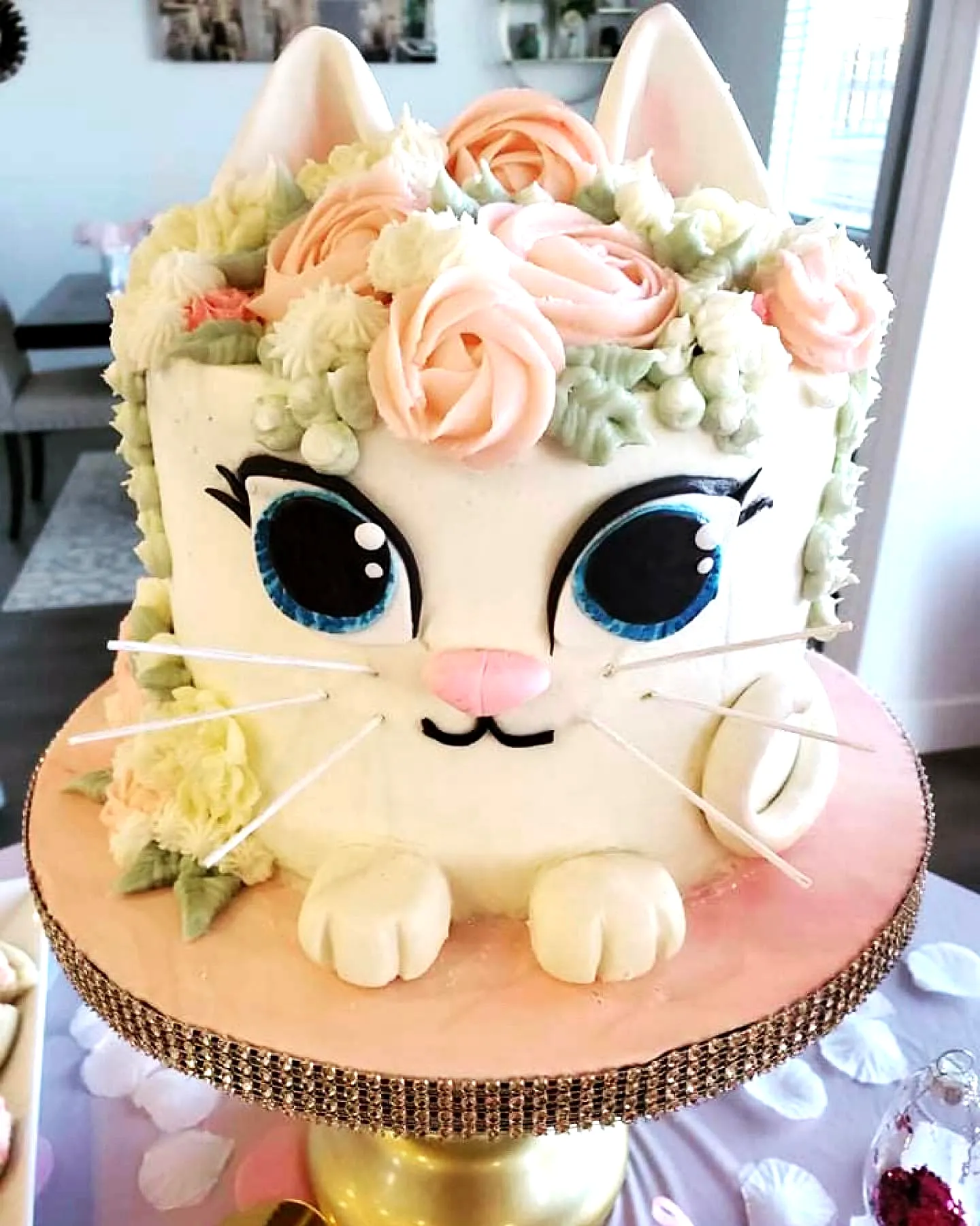 Cute Cat Birthday Cake Design with Whimsical Colors and Fun Decorations