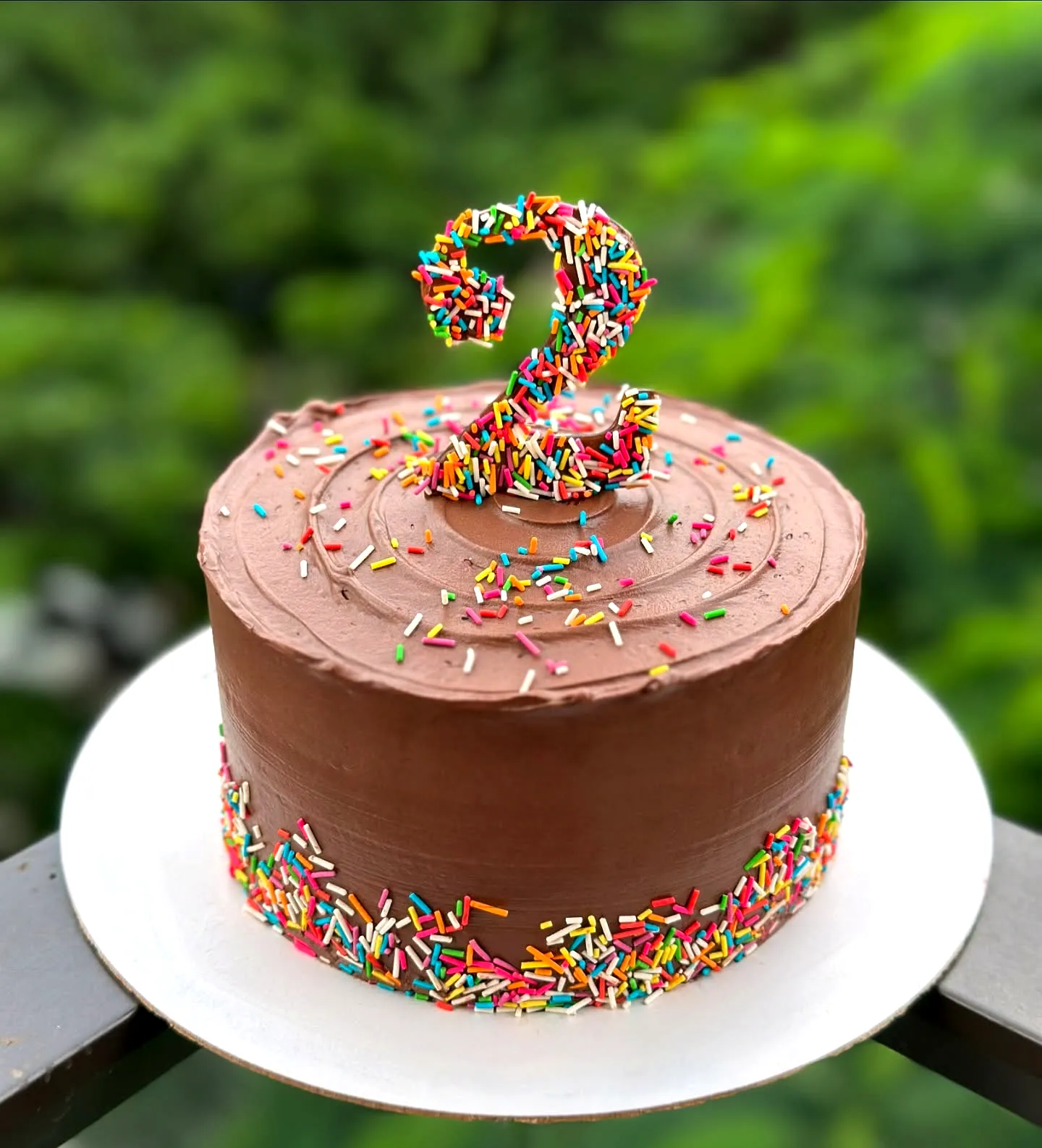 Cute colorful chocolate birthday cake for a fun celebration
