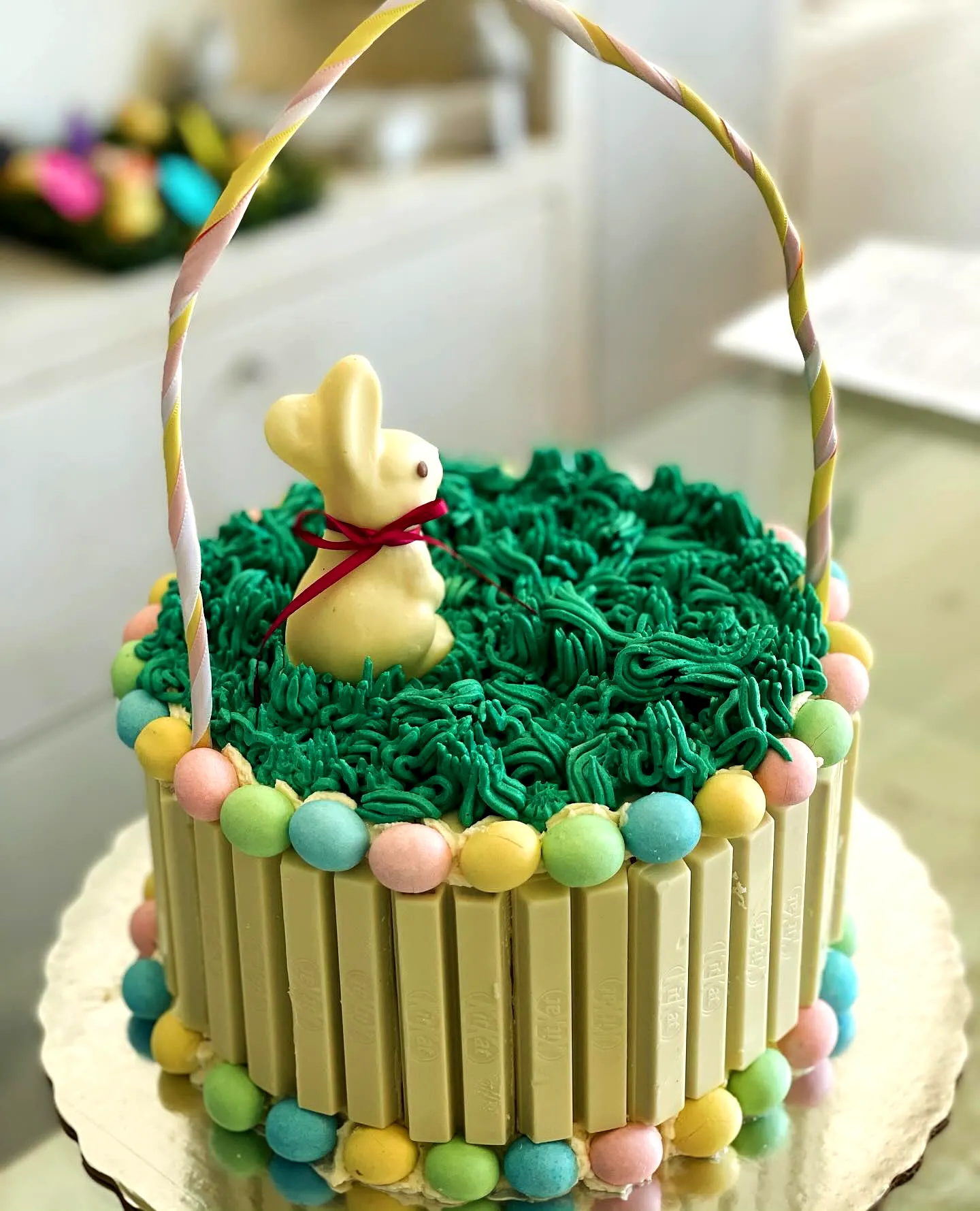 Cute Easter Basket Cake Design with Vibrant Colors and Whimsical Decorations