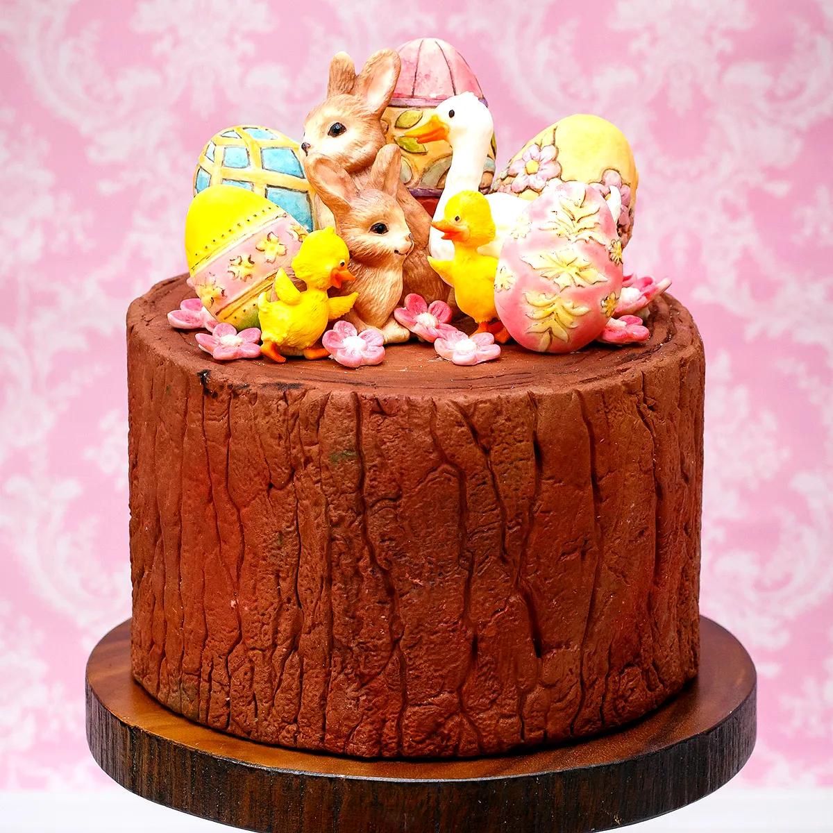Cute Easter Bunny Cake Design in Rustic Style with Colorful Decorations