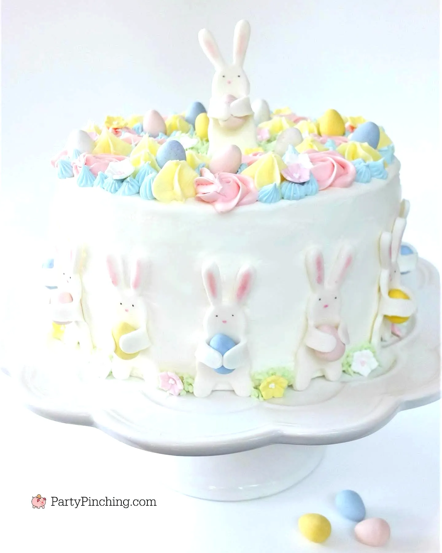 Cute Easter Bunny Cake with Colorful Buttercream and Fondant Decorations