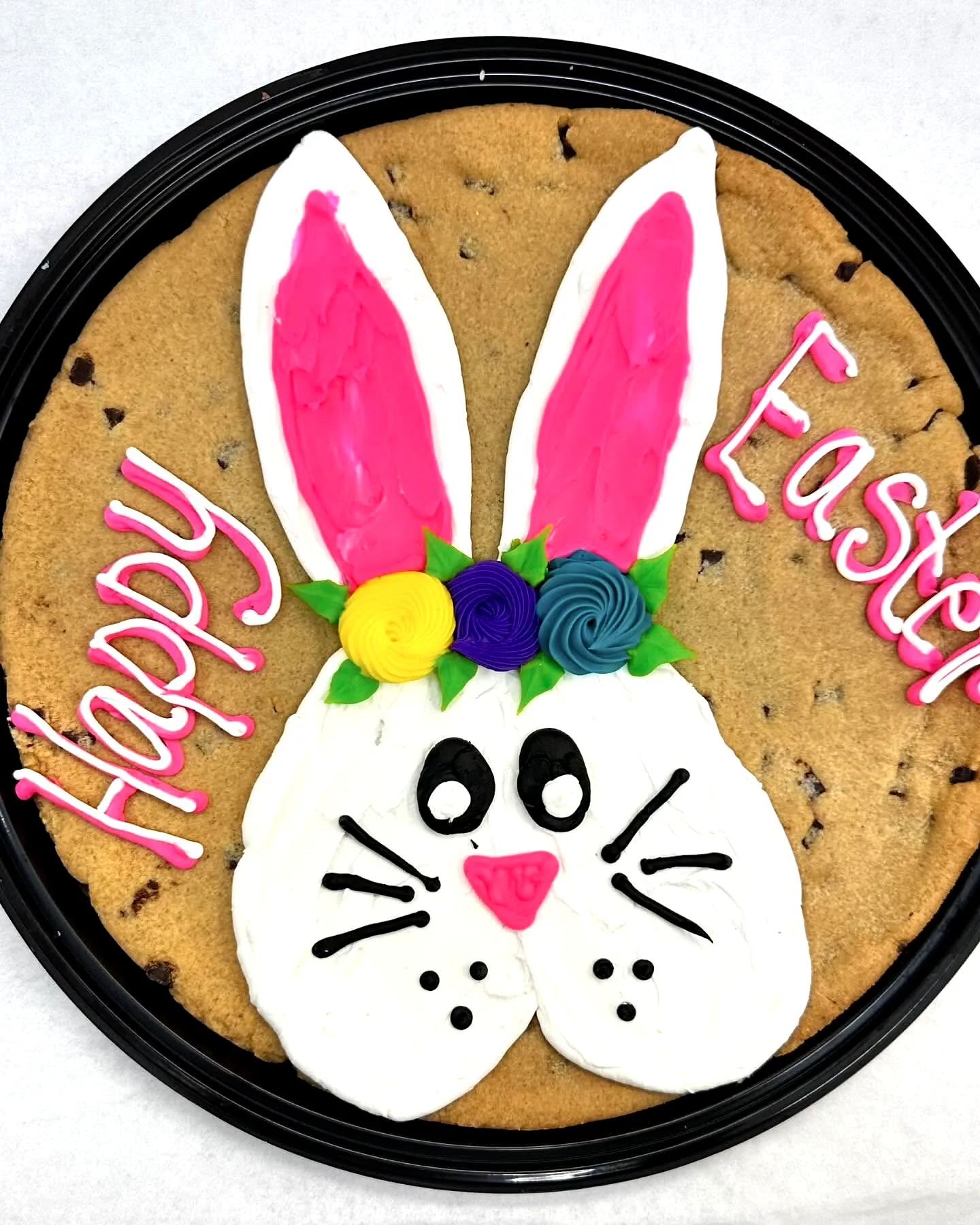 Cute Easter Cookie Cake Design with Colorful Floral Crown and Buttercream Frosting