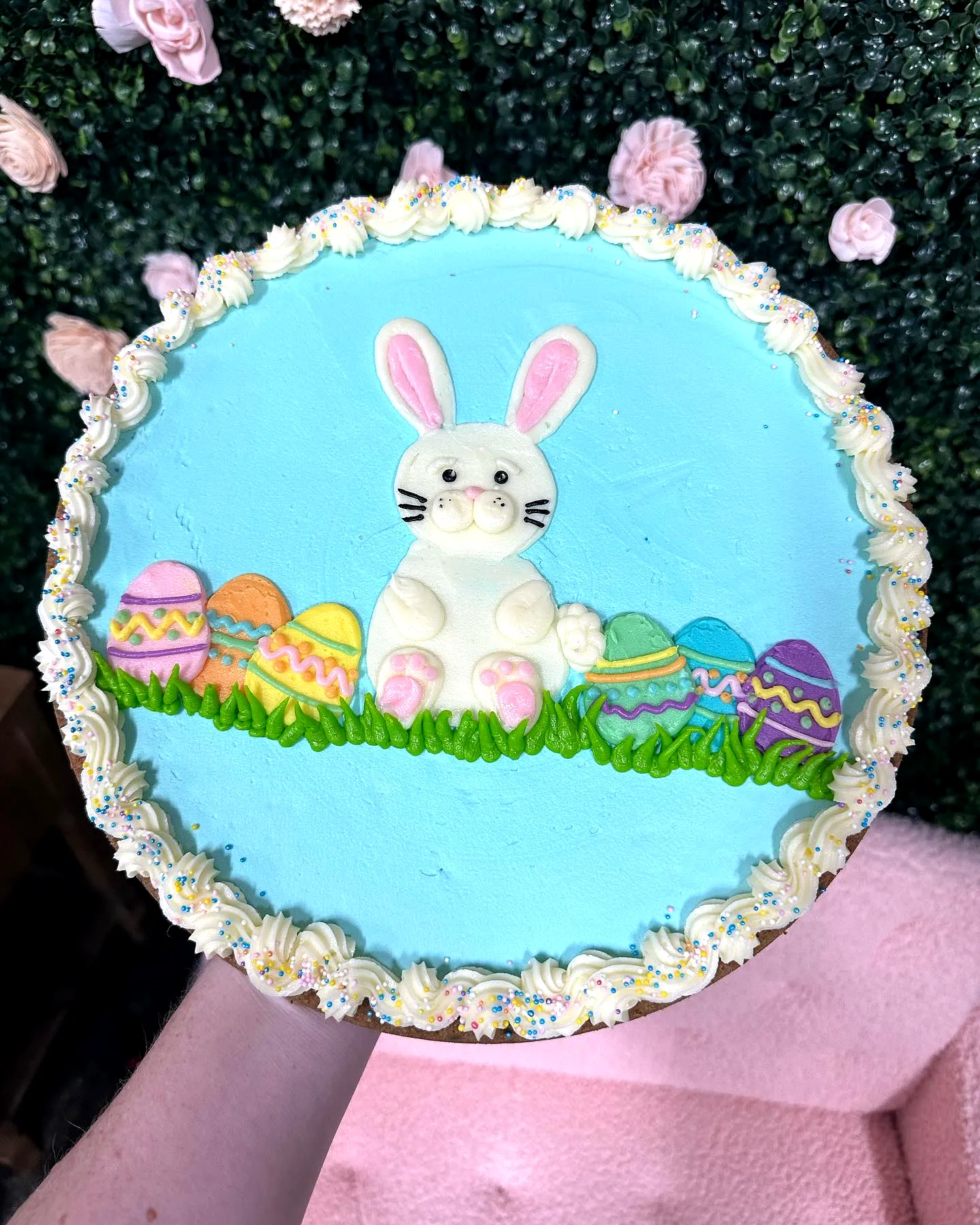 Cute Easter Cookie Cake in Whimsical Colors with Adorable Bunny Decoration