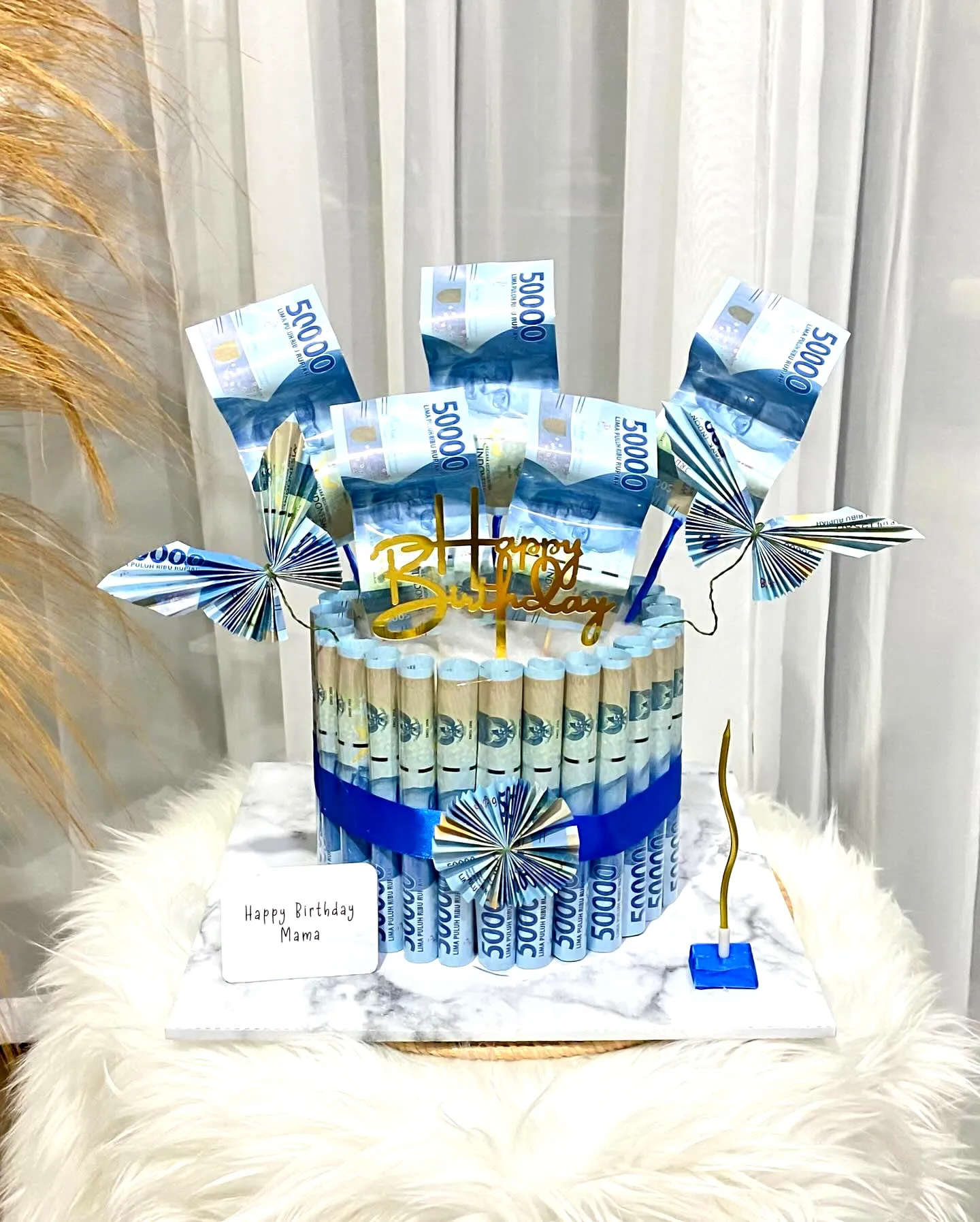 Cute Graduation Money Cake Design with Colorful Cash Stacks and Decorations