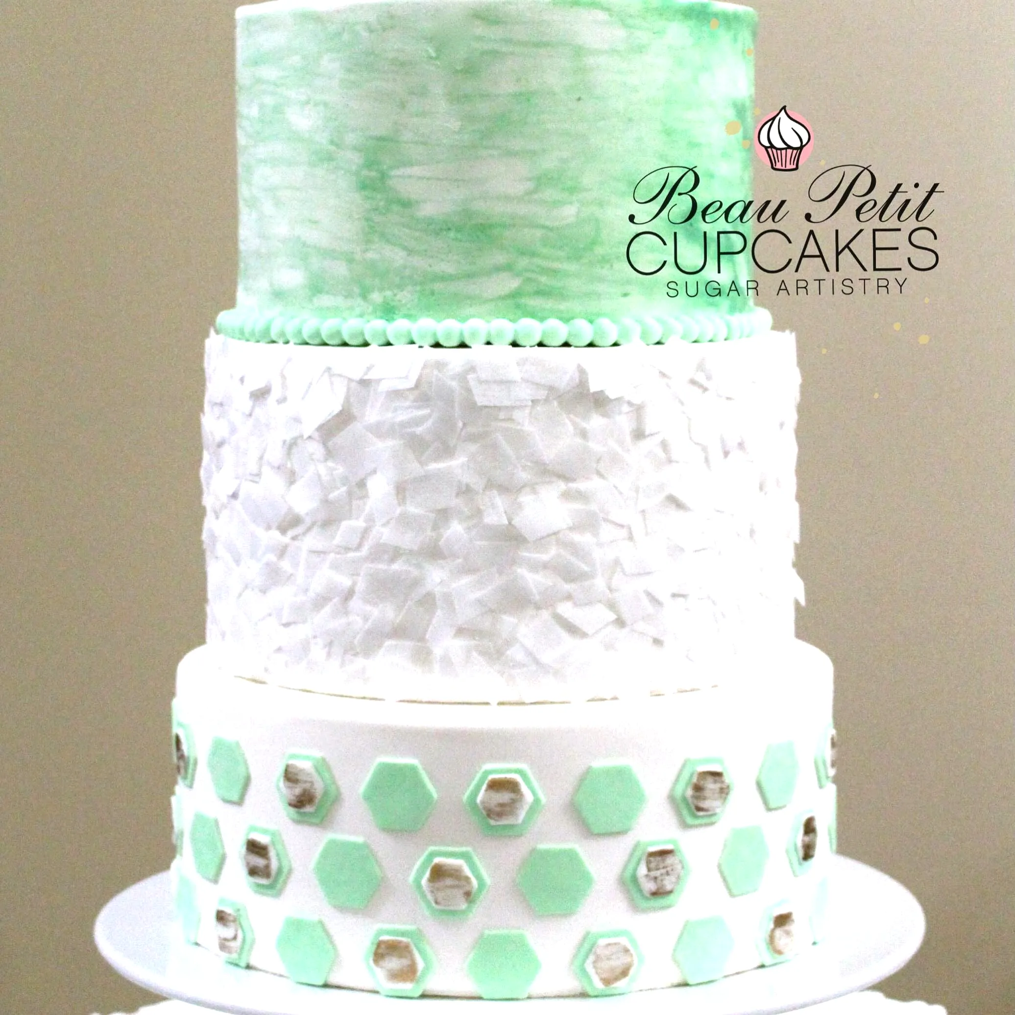 Cute Green Birthday Cake Design with Trendy Textures and Modern Patterns