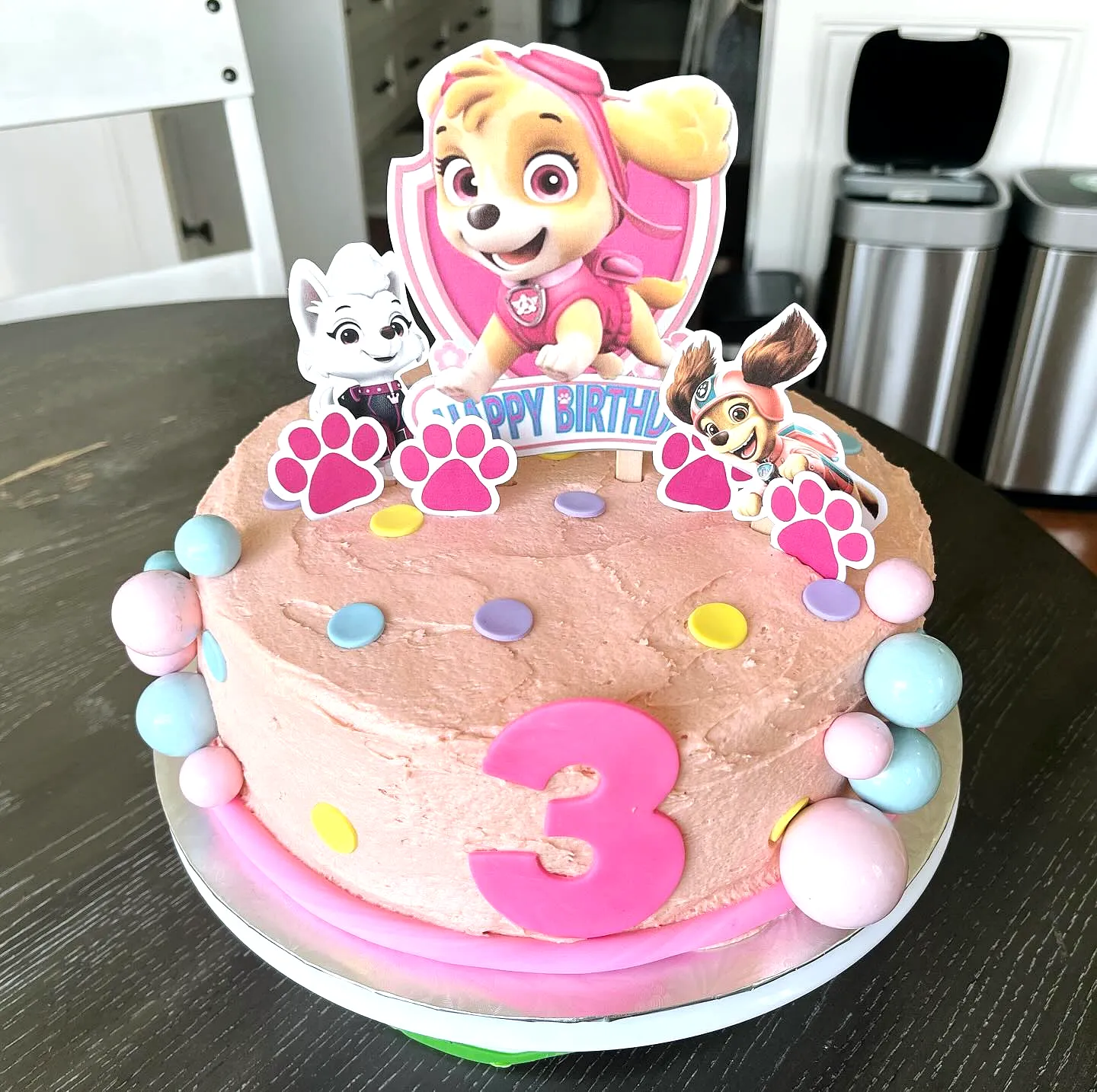 Cute Paw Patrol Birthday Cake Design with Colorful Pastel Decorations