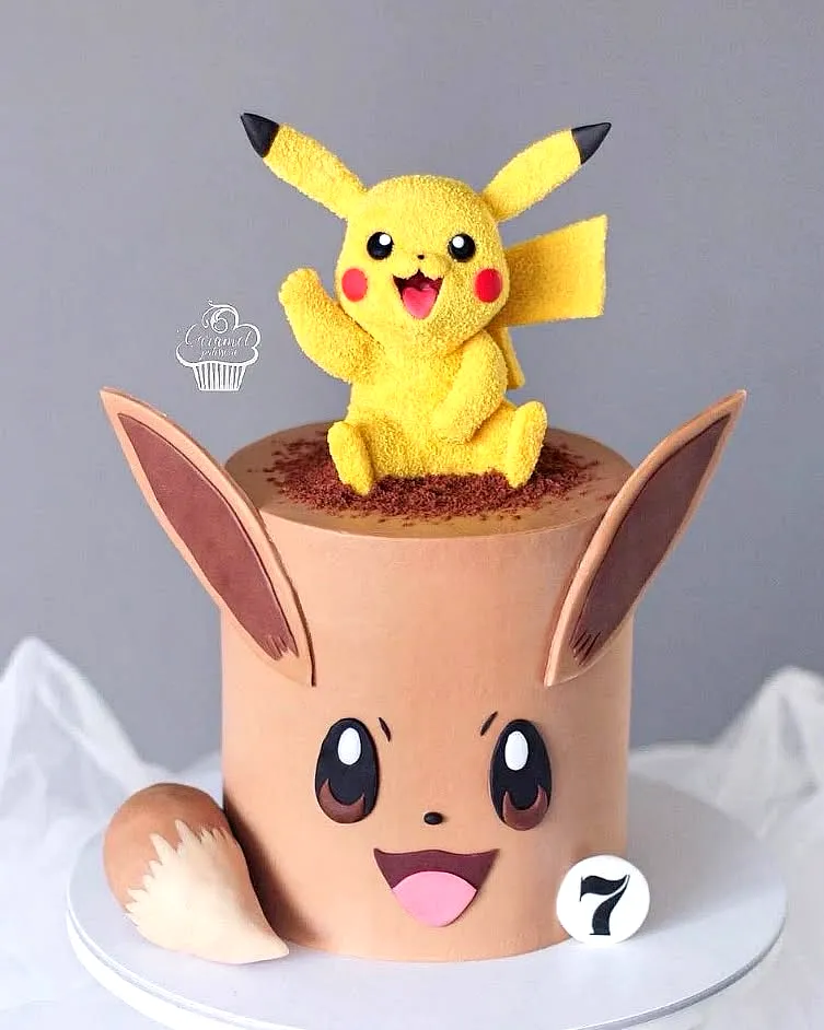 Cute Pokemon Birthday Cake Ideas with Eevee and Pikachu Character Design