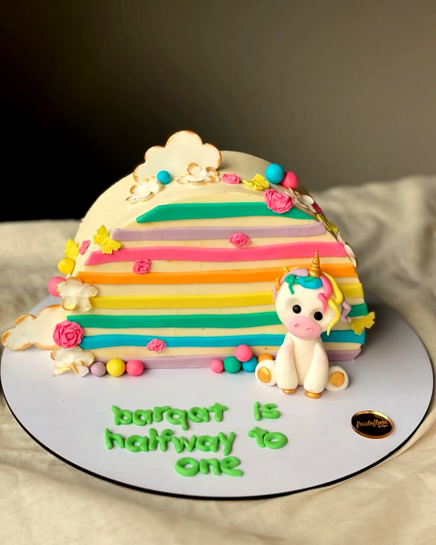 Cute rainbow unicorn birthday cake design for a whimsical celebration