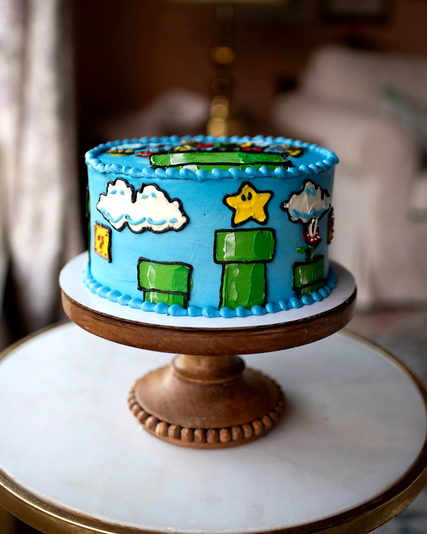 Cute Super Mario Birthday Cake Design with Colorful Decorations