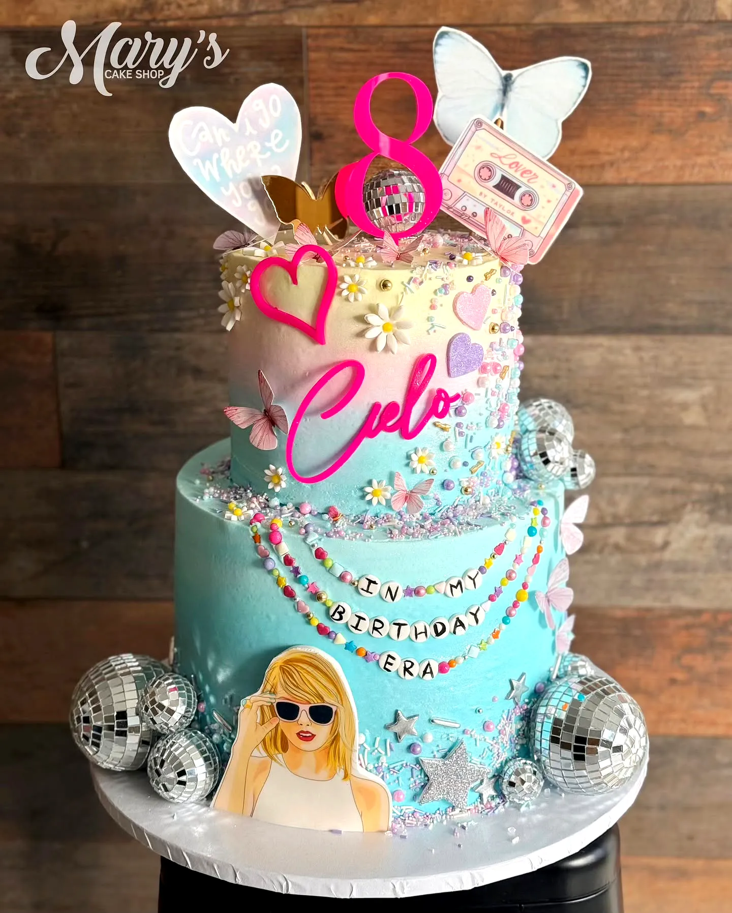 Cute Taylor Swift Birthday Cake Design in Pastel Colors with Fun Decorations