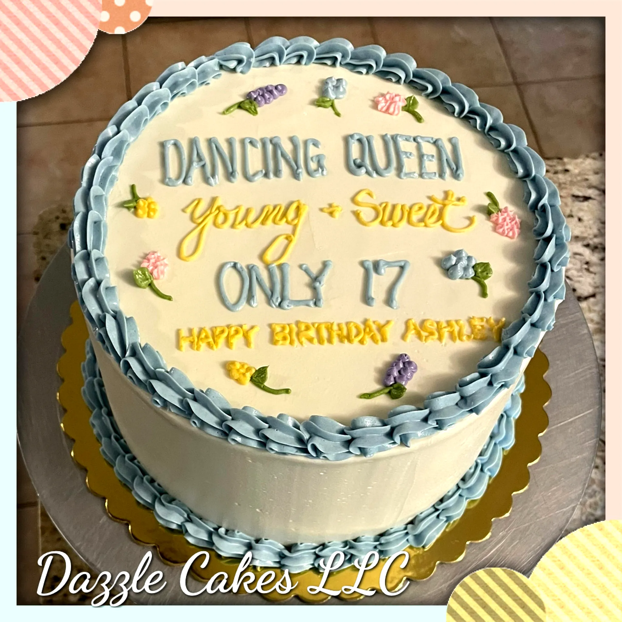 Cute two-layer buttercream cake for a fun 17th birthday celebration