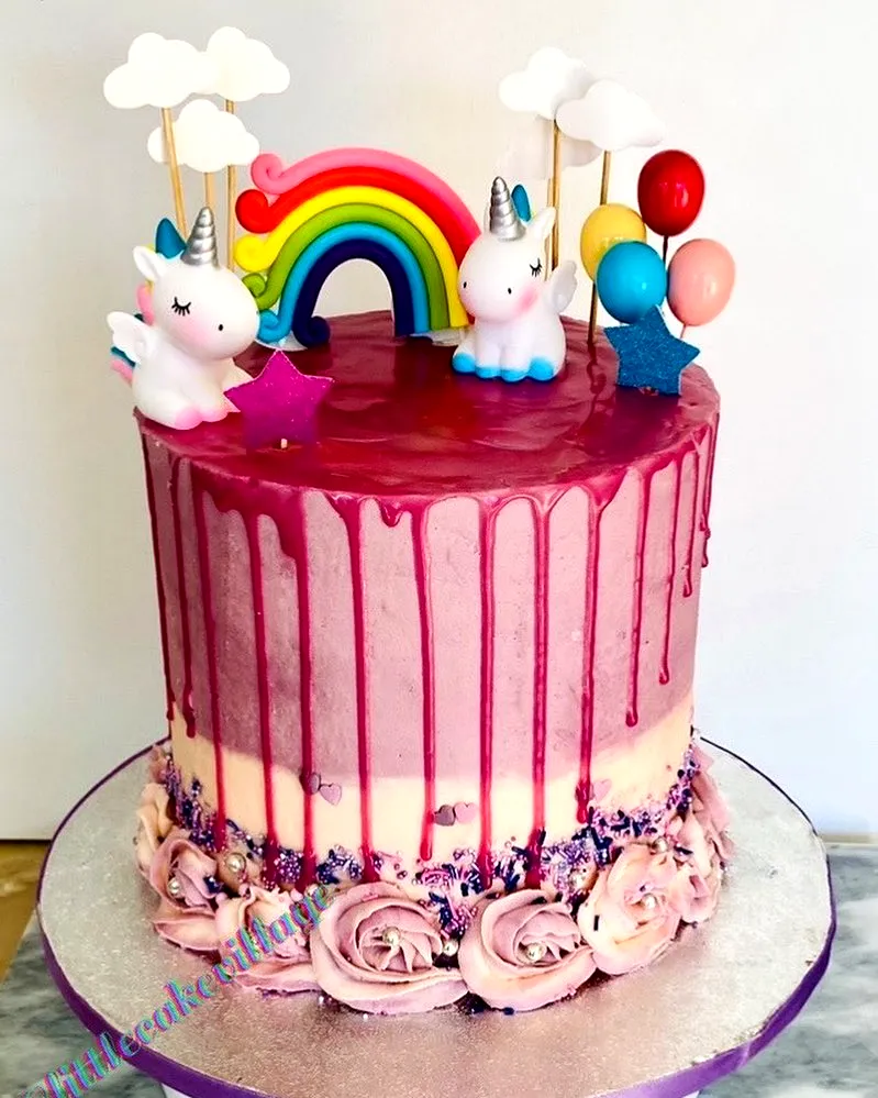 Cute Unicorn Birthday Cake Design with Colorful Decorations and Buttercream Frosting
