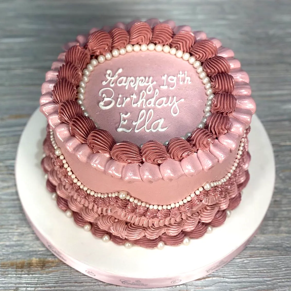 Elegant 19th Birthday Cake Design in Soft Pink with Rosettes and Pearls