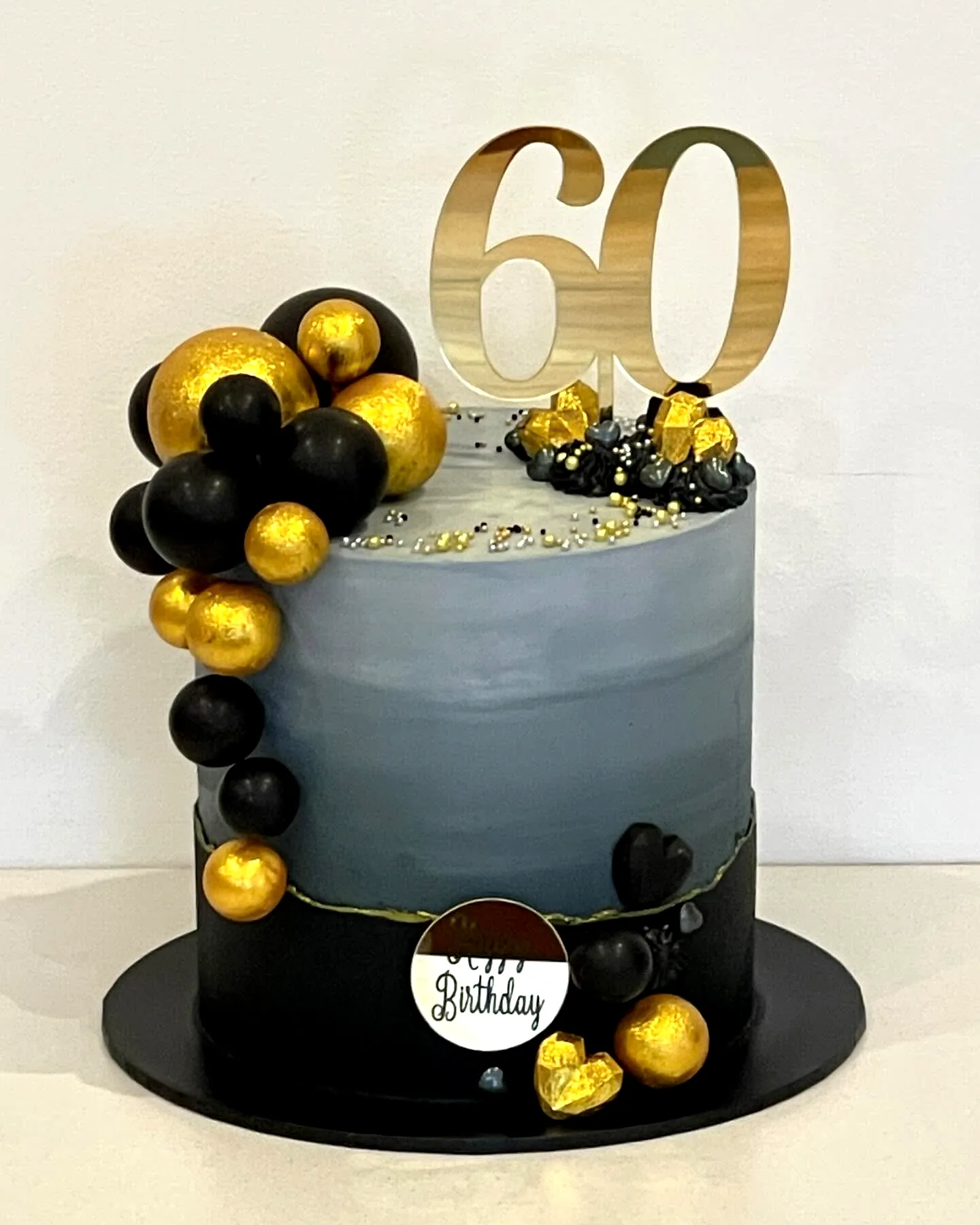 Elegant 60th Birthday Cake for a Man with Modern Metallic Accents