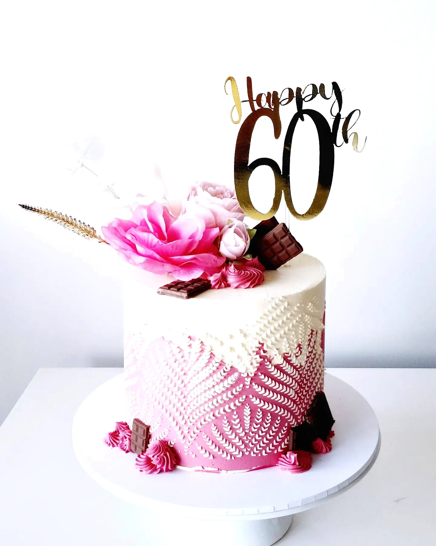Elegant 60th Birthday Cake Inspired by Soft Pink and White Textures
