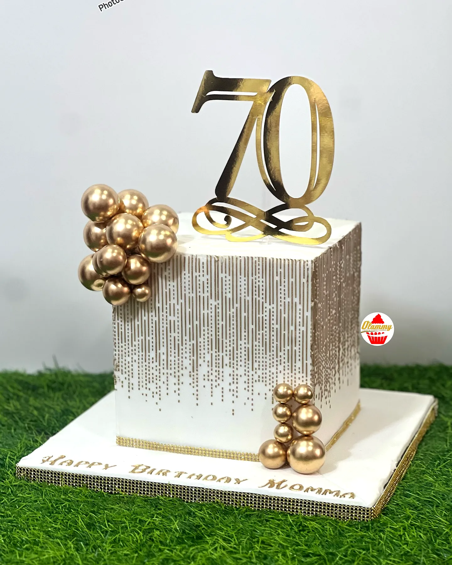 Elegant 70th Birthday Cake in Modern Design with Golden Accents