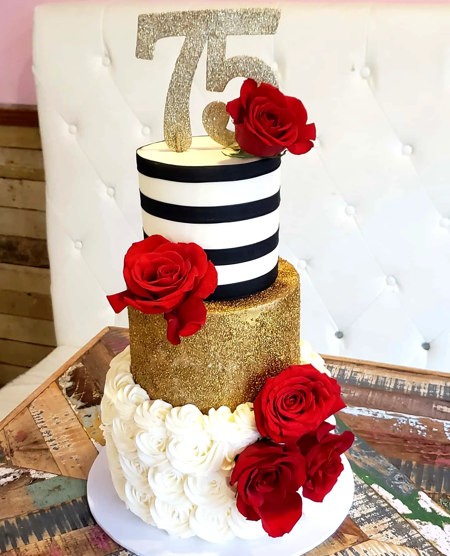 Elegant 75th Birthday Cake Celebrating a Luxurious and Festive Occasion
