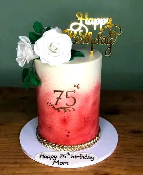 Elegant 75th Birthday Cake in Ombre Blush Pink with Gold Accents