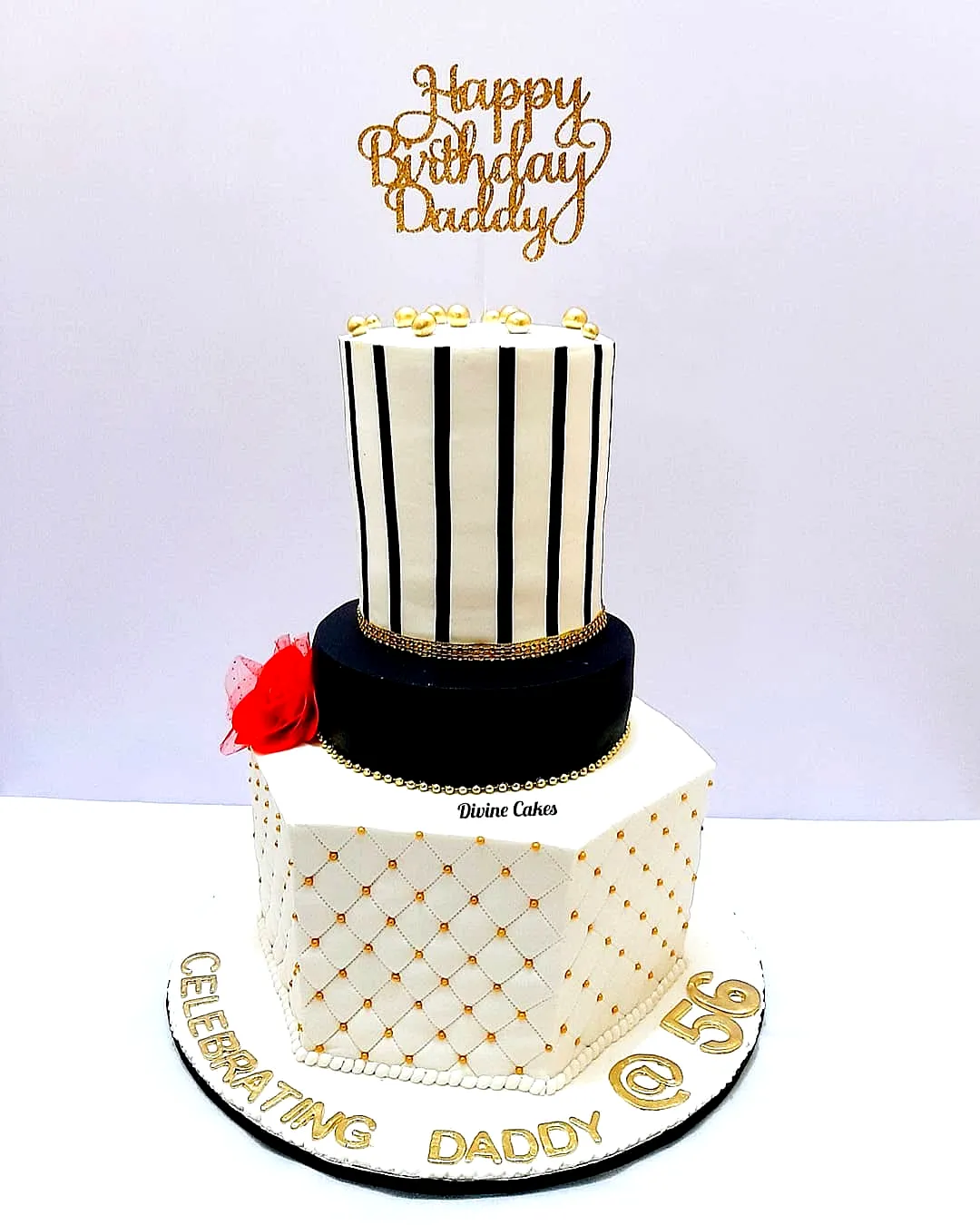 Elegant Birthday Cake for Adults with Gold and Black Accents