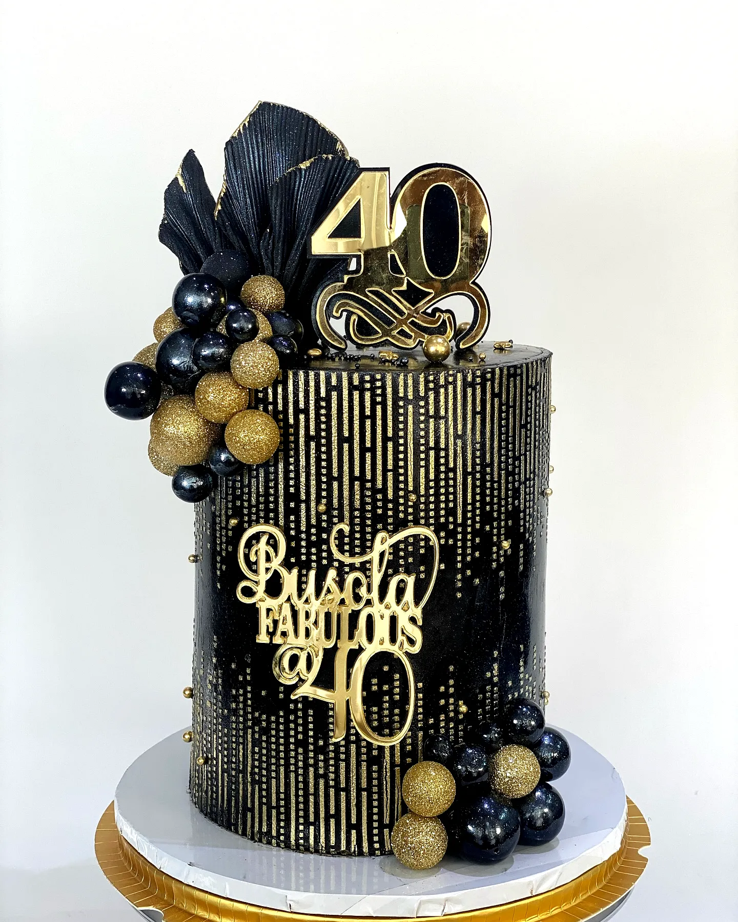 Elegant black birthday cake design for a stylish celebration