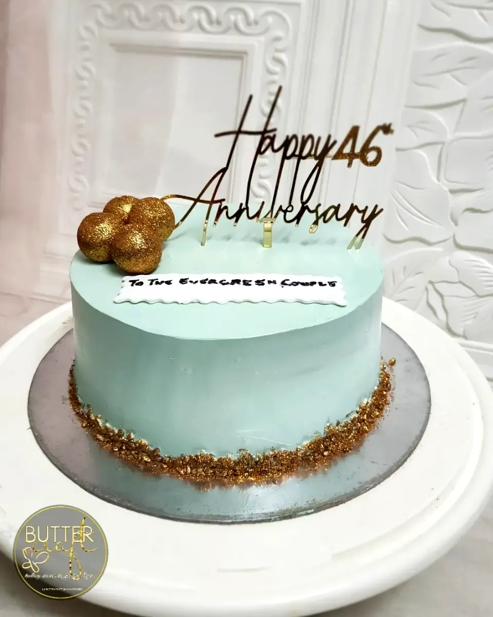 Elegant Light Blue Wedding Anniversary Cake Design for a 46th Celebration