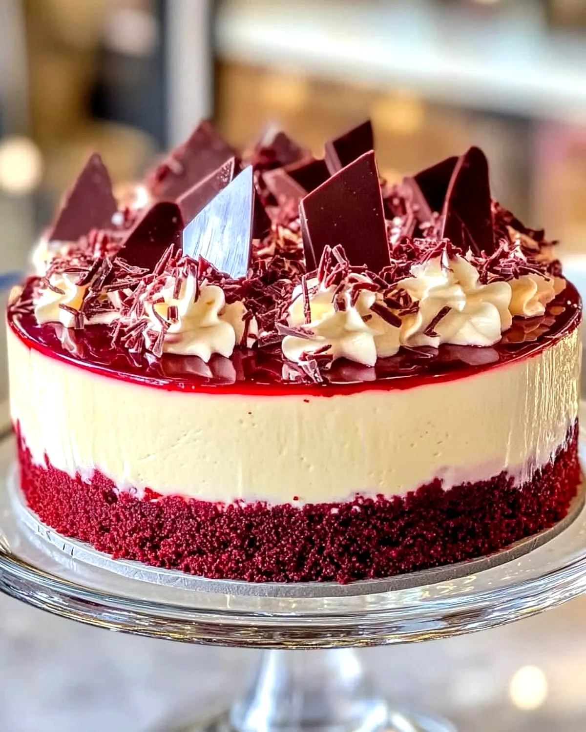Elegant red velvet birthday cake design with cream cheese and chocolate decorations