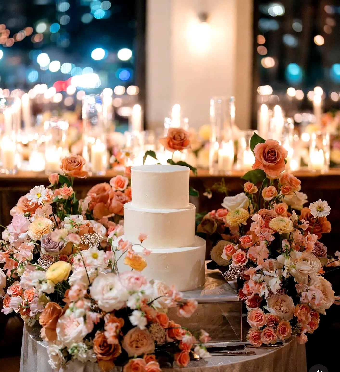 Elegant Wedding Cake Table with Romantic Floral Accents