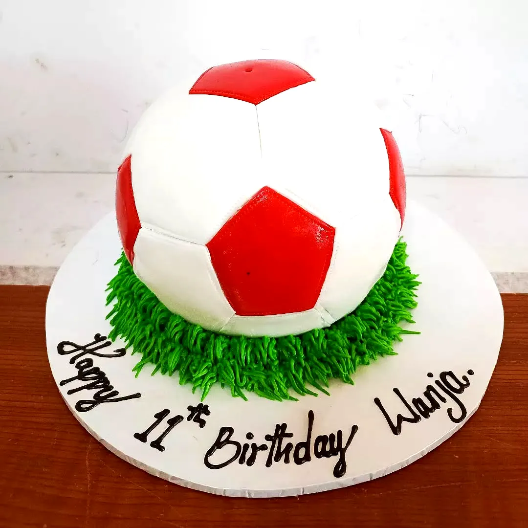 Fun soccer birthday cake design with a classic hexagonal pattern