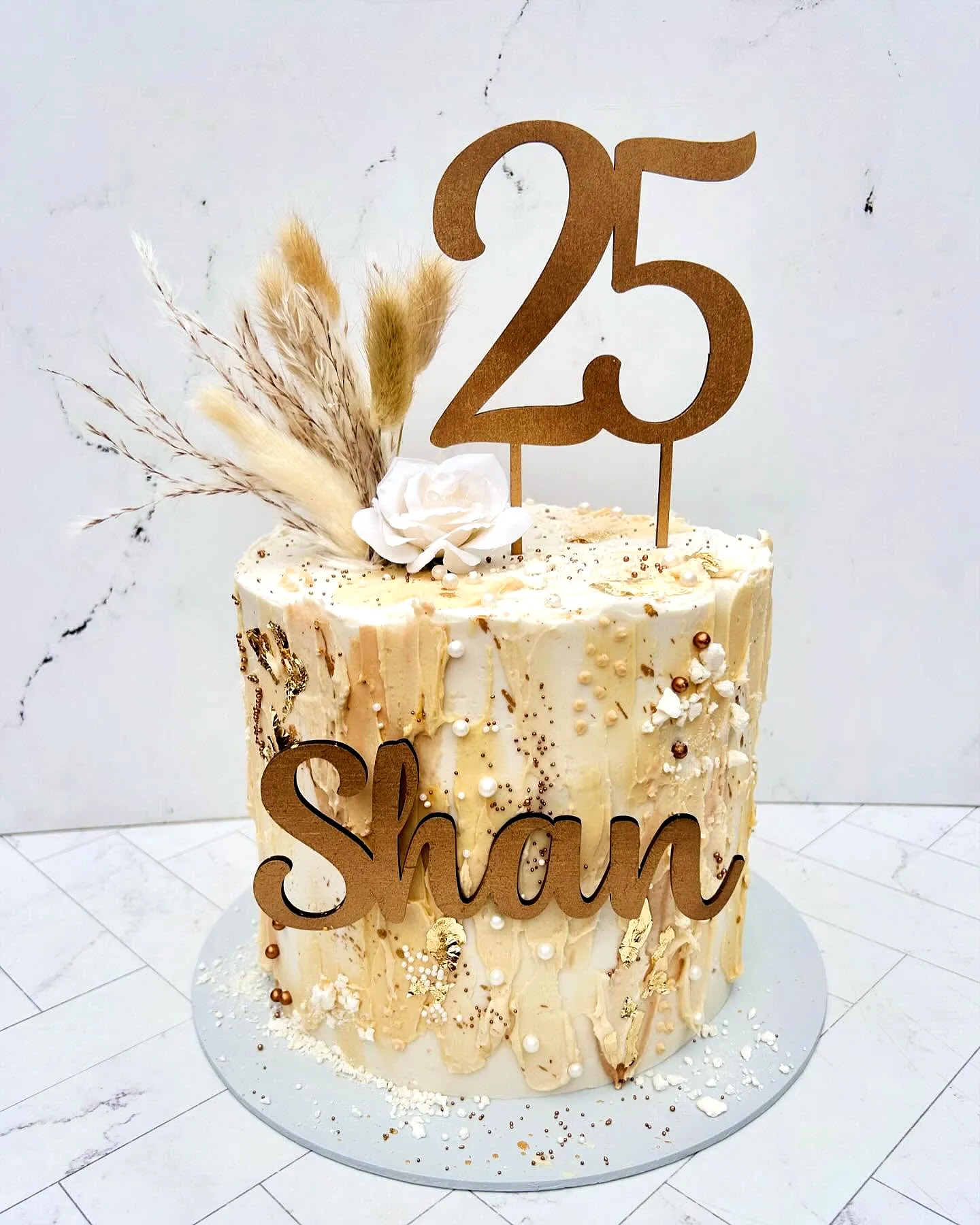 Lovely 25th birthday cake design with rustic elegance and floral accents