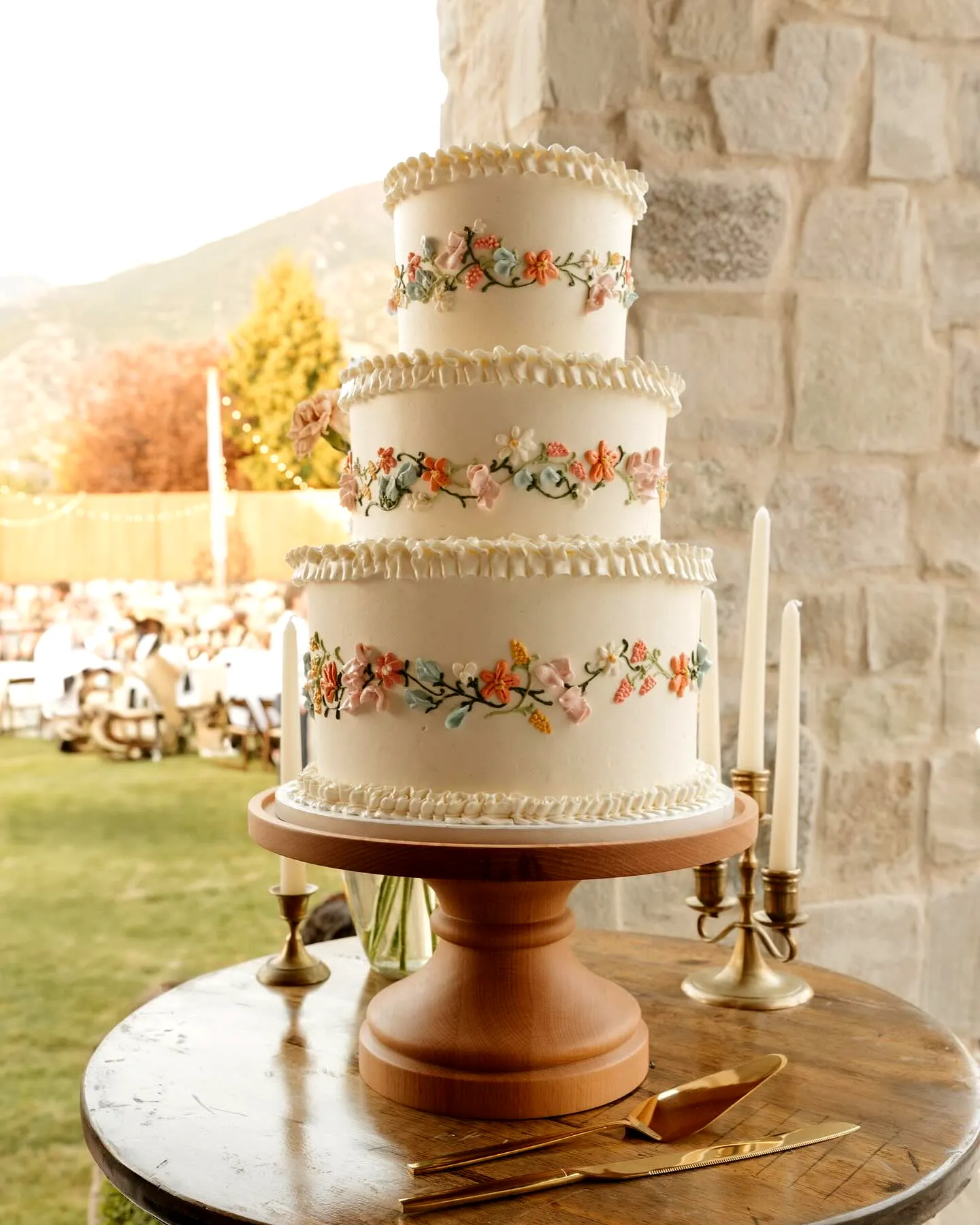 Lovely 3 Tier Wedding Cake in Soft Pastel Colors with Elegant Floral Designs