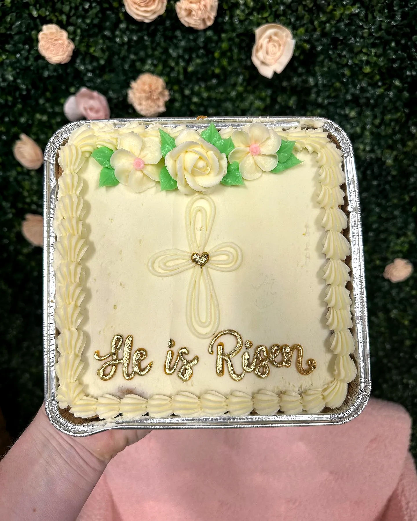Lovely Easter sheet cake design with pastel roses and elegant decorations