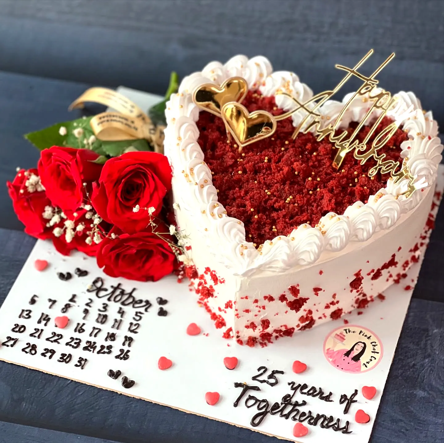 Lovely red velvet birthday cake design with romantic decorations and textures