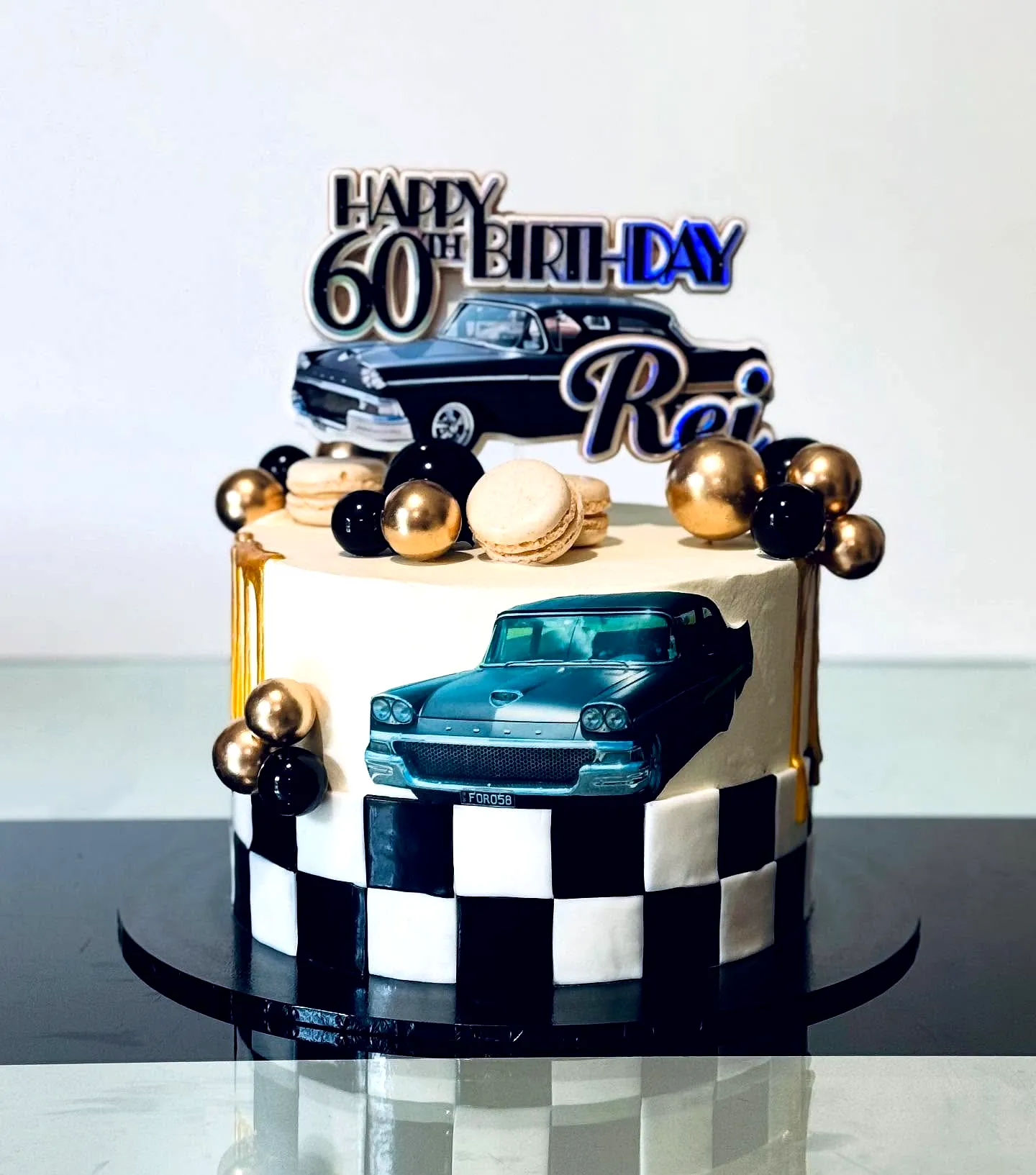 Modern 60th Birthday Cake for a Man with Classic Car Theme