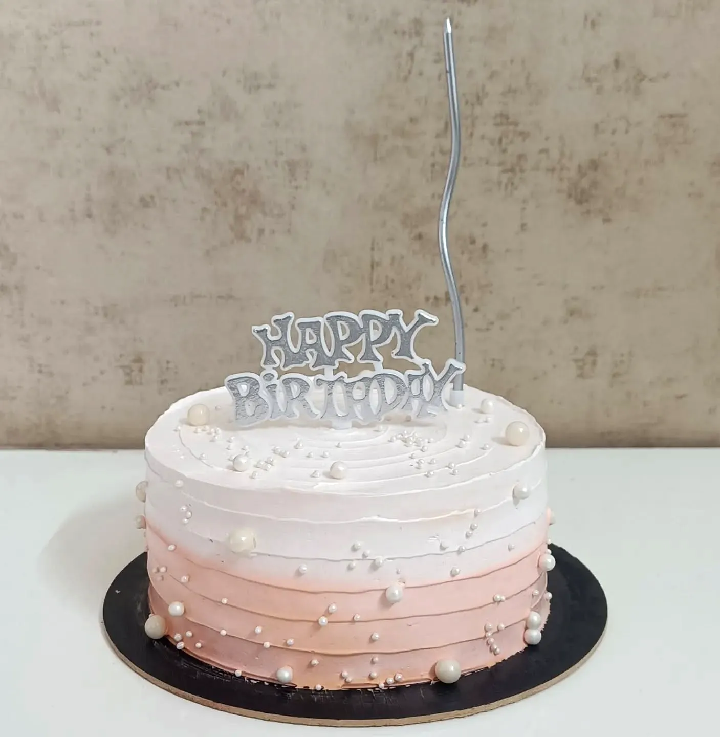 Simple Birthday Cake Design in Elegant Pink Ombre with Fondant Pearls